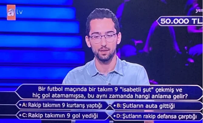 50.000 TL’lik Milyoner sorusu: 9 isabetli şut, 0 gol ne demek?