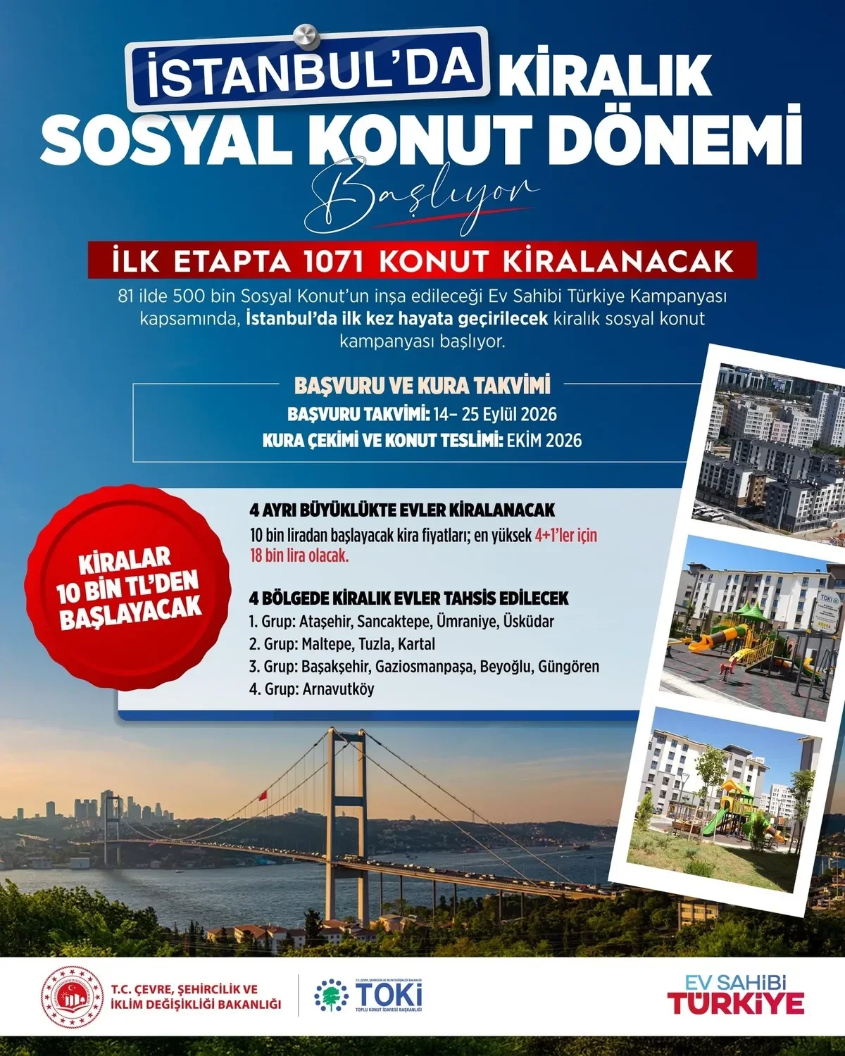 TOKİ'nin İstanbul'da 10 bin liradan başlayan 1.071 kiralık konutu için kura tarihi belli oldu mu?