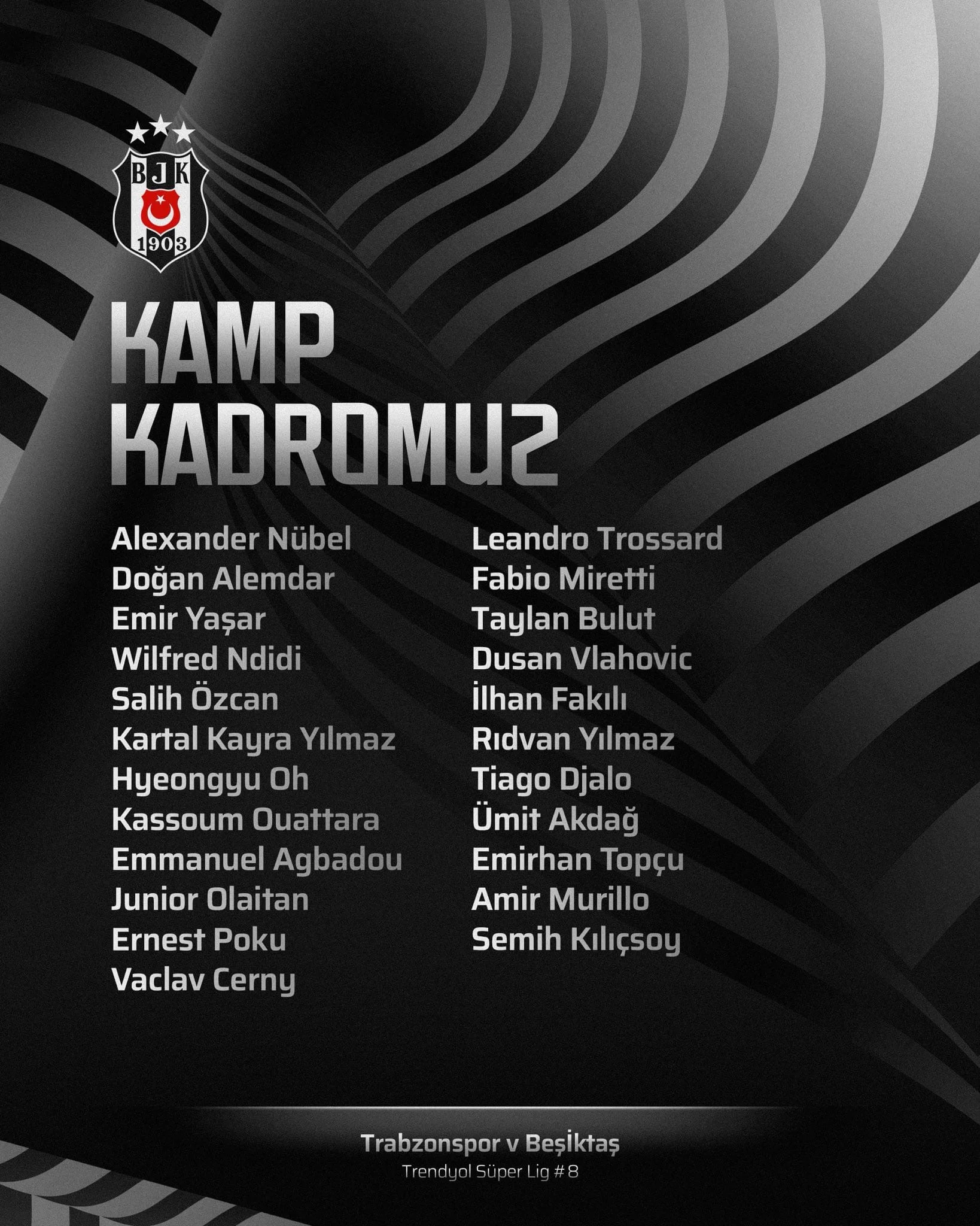 Trabzonspor Beşiktaş maçı 19 Ekim Pazartesi saat 20.00'de Papara Park'ta